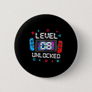 Level 8 Unlocked Gamer 8th Birthday Gift Video Gam 6 Cm Round Badge