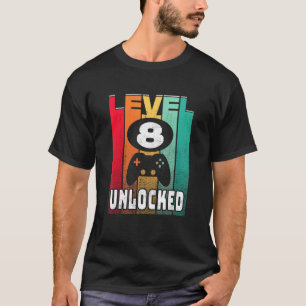 Level 8 Unlocked Retro Gamer 8th Birthday T-Shirt