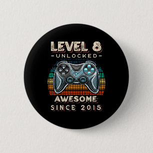 Level 8 Unlocked Video Game 8th Birthday 8 Yr Old  6 Cm Round Badge
