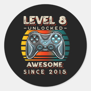 Level 8 Unlocked Video Game 8th Birthday 8 Yr Old Classic Round Sticker