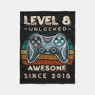 Level 8 Unlocked Video Game 8th Birthday 8 Yr Old Fleece Blanket