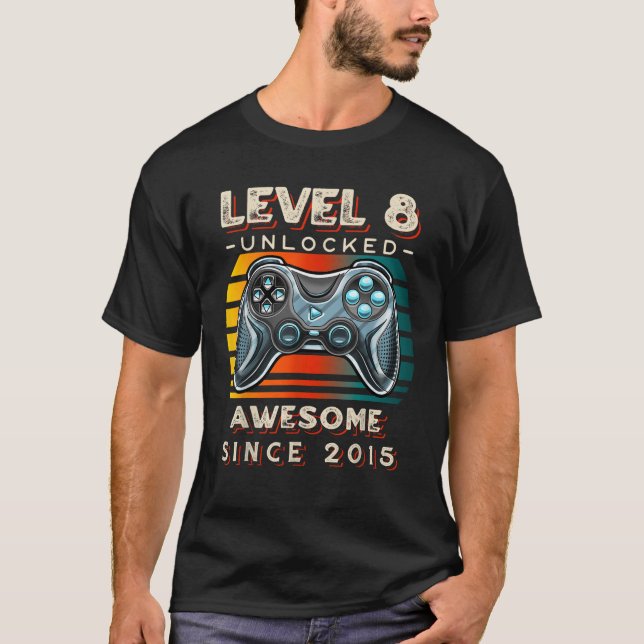 Level 8 Unlocked Video Game 8th Birthday 8 Yr Old  T-Shirt (Front)