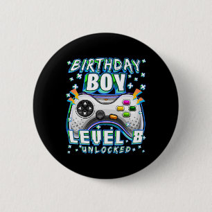 Level 8 Unlocked Video Game 8th Birthday Gamer Boy 6 Cm Round Badge