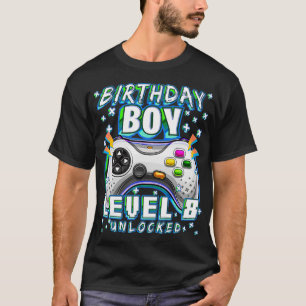 Level 8 Unlocked Video Game 8th Birthday Gamer Boy T-Shirt