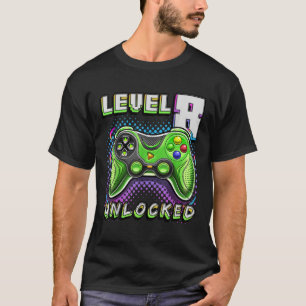 Level 8 Unlocked Video Game 8th Birthday Gamer Boy T-Shirt