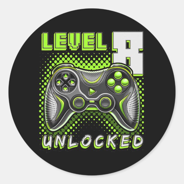 Level 8 Unlocked Video Game 8th Birthday Gamer Classic Round Sticker (Front)