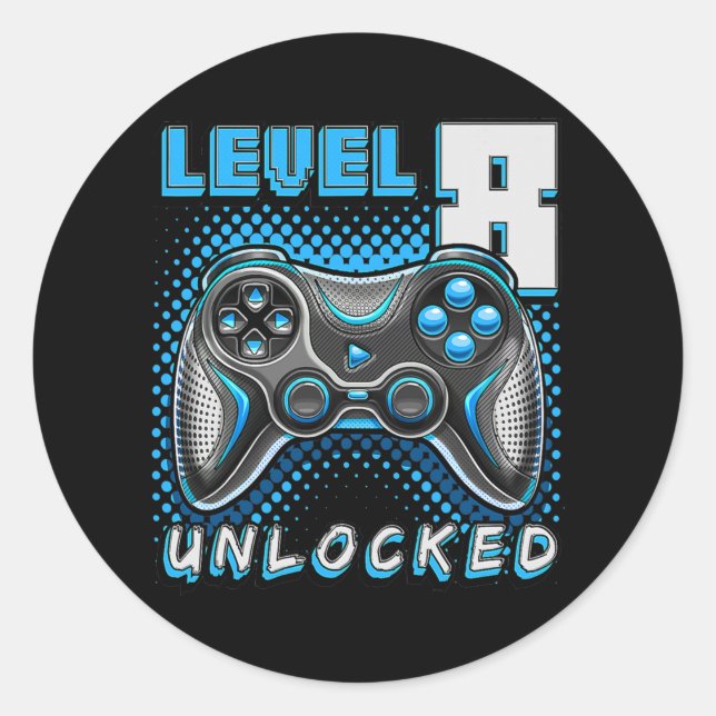 Level 8 Unlocked Video Game 8th Birthday Gamer Classic Round Sticker (Front)