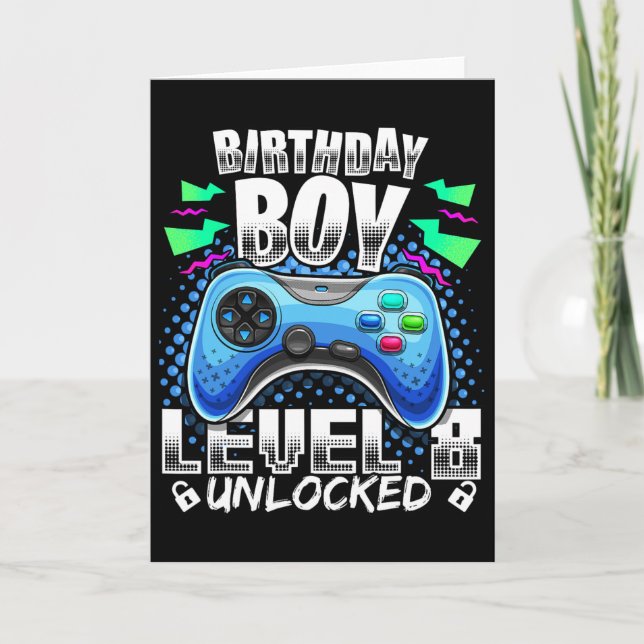 Level 8 Unlocked Video Game 8th Birthday Gamer Gif Card (Front)