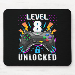 Level 8 Unlocked Video Game 8th Birthday Gamer Gif Mouse Mat