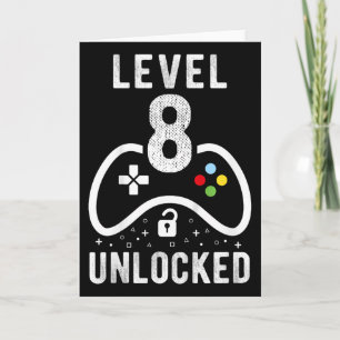 Level 8 Unlocked Video Game 8th Birthday Gift  Card