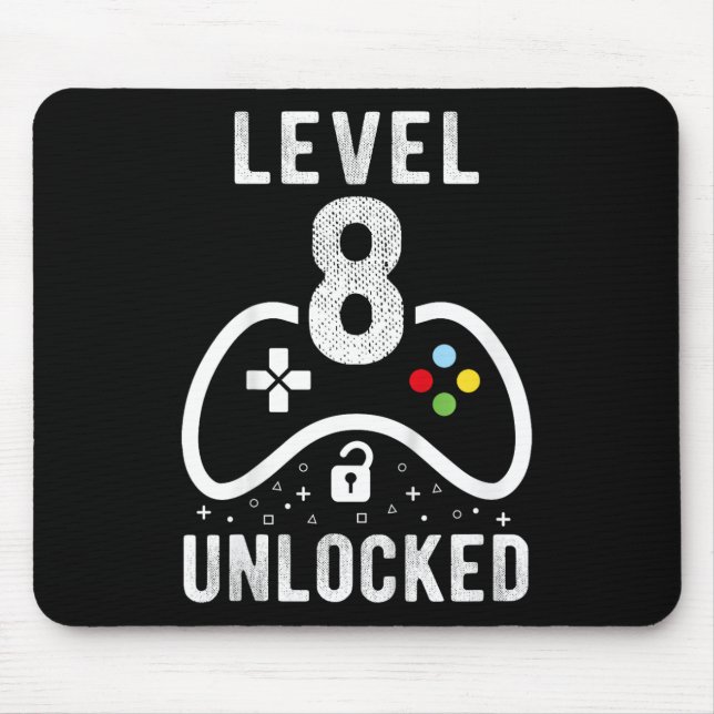 Level 8 Unlocked Video Game 8th Birthday Gift  Mouse Mat (Front)