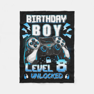 Level 8 Unlocked Video Gamer 8th Birthday For Boys Fleece Blanket