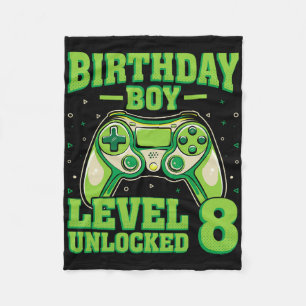 Level 8 Unlocked Video Gamer Gaming Kids 8th Birth Fleece Blanket