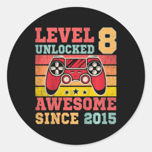 Level 8 Unlocked Vintage Video Game 8th Birthday G Classic Round Sticker