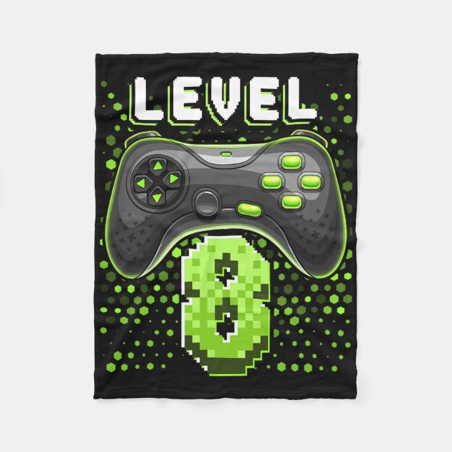 Level 8 Video Game Controller 8th Birthday Gamer G Fleece Blanket (Front)