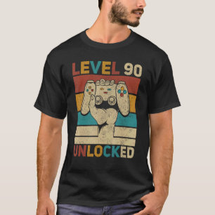 Level 90 Unlocked 90th Birthday 90 Years Old Gamer T-Shirt