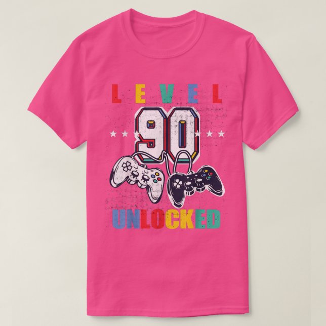 Level 90 Unlocked Funny Video Game 90th Birthday M T-Shirt (Design Front)