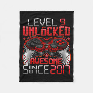 Level 9 Unlocked 9 Year Old For Boys 9th Birthday  Fleece Blanket