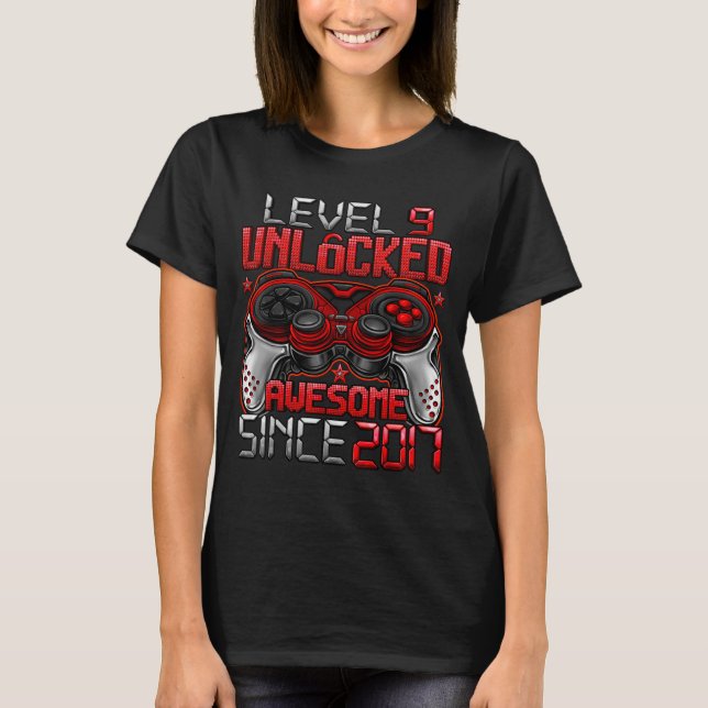 Level 9 Unlocked 9 Year Old For Boys 9th Birthday  T-Shirt (Front)