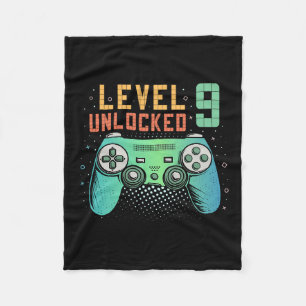 Level 9 Unlocked 9th Birthday Gamer Gifts 9 Year O Fleece Blanket