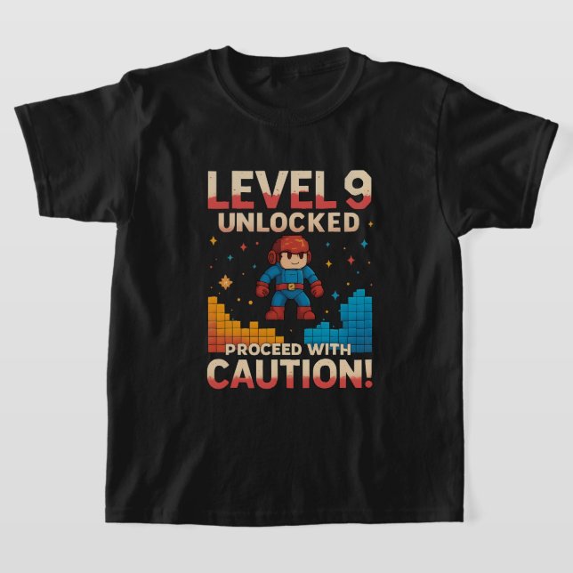 LEVEL 9 UNLOCKED - 9th Birthday Gift For Gamer T-Shirt (Laydown)