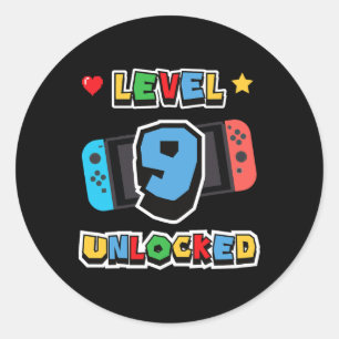Level 9 Unlocked 9th Birthday Kids Video Game 9 Ye Classic Round Sticker