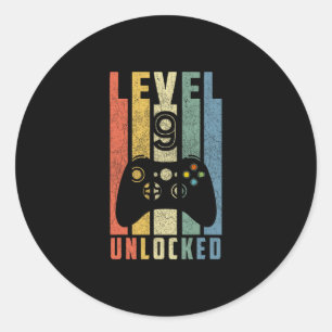 Level 9 Unlocked 9th Video Gamer Birthday Boy Gift Classic Round Sticker