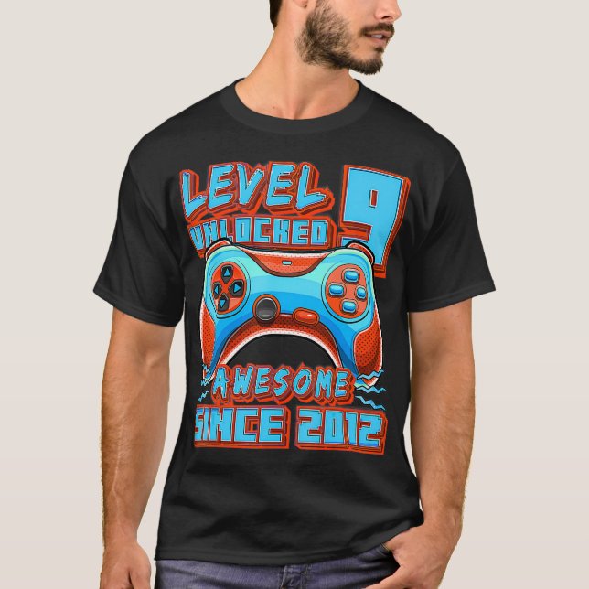 Level 9 Unlocked Awesome 2012 Video Game 9th Birth T-Shirt (Front)
