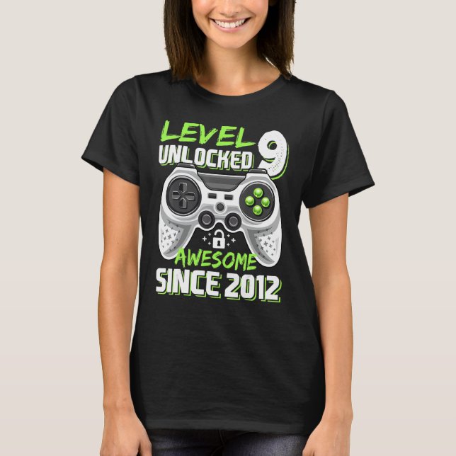 Level 9 Unlocked Awesome 2012 Video Game 9th Birth T-Shirt (Front)