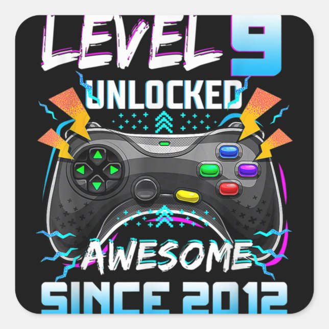Level 9 Unlocked Awesome 2012 Video Game Square Sticker (Front)