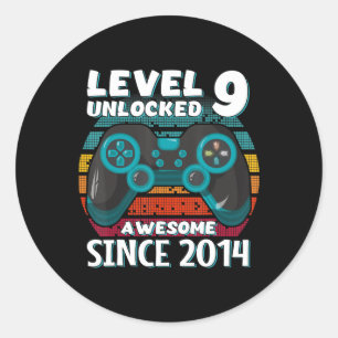 Level 9 Unlocked Awesome 2014 Video Game 9th Birth Classic Round Sticker