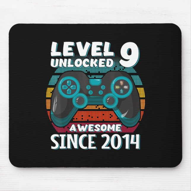 Level 9 Unlocked Awesome 2014 Video Game 9th Birth Mouse Mat (Front)