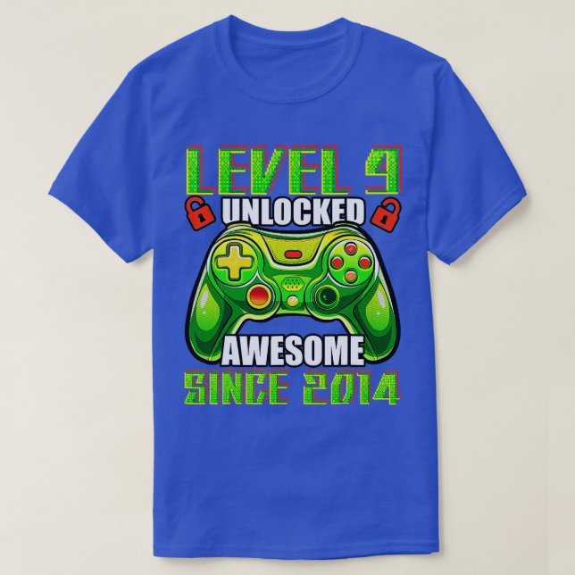 Level 9 Unlocked Awesome 2014 Video Game 9th Birth T-Shirt (Design Front)