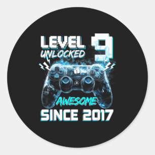 Level 9 unlocked awesome 2017 video game 9th classic round sticker