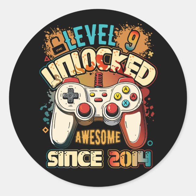 Level 9 Unlocked Awesome Since 2014 9th Birthday G Classic Round Sticker (Front)