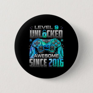 Level 9 Unlocked Awesome Since 2016 9th Birthday G 6 Cm Round Badge
