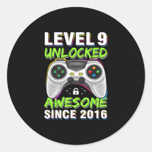 Level 9 Unlocked Awesome Since 2016 9th Birthday G Classic Round Sticker
