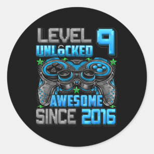 Level 9 Unlocked Awesome Since 2016 9th Birthday G Classic Round Sticker