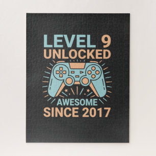 Level 9 Unlocked Awesome Since 2017 Gamer Birthday Jigsaw Puzzle