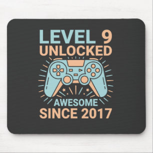 Level 9 Unlocked Awesome Since 2017 Gamer Birthday Mouse Mat