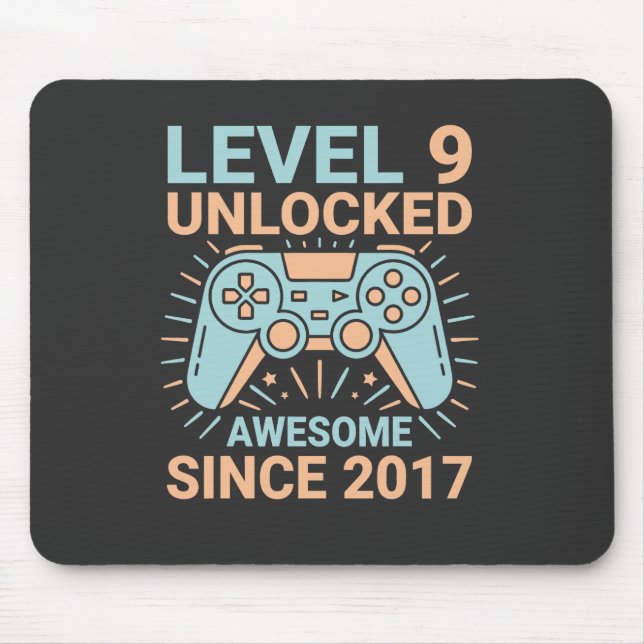 Level 9 Unlocked Awesome Since 2017 Gamer Birthday Mouse Mat (Front)