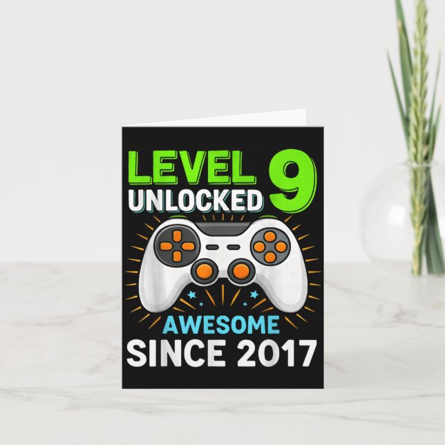 Level 9 unlocked awesome since 2017 gaming birthda card (Front)