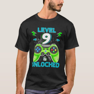 Level 9 Unlocked Birthday Kids 9Th Video Game Nine T-Shirt