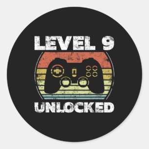 Level 9 Unlocked Funny Video Gamer 9th Birthday Classic Round Sticker