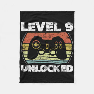 Level 9 Unlocked Funny Video Gamer 9th Birthday Fleece Blanket