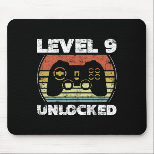 Level 9 Unlocked Funny Video Gamer 9th Birthday Mouse Mat