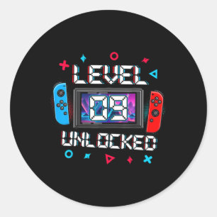 Level 9 Unlocked Gamer 9th Birthday Gift Video Gam Classic Round Sticker