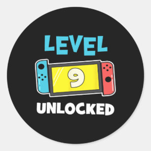 Level 9 Unlocked Gamer 9th Birthday Gift Video Gam Classic Round Sticker