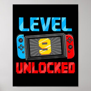 Level 9 Unlocked Gamer 9th Birthday Gift Video Gam Poster
