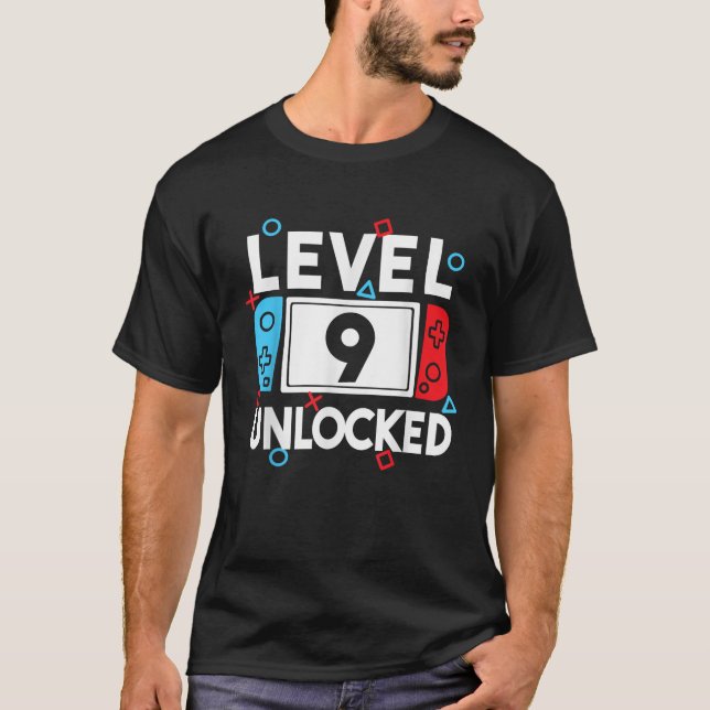 Level 9 Unlocked Gamer 9th Birthday Video Game Boy T-Shirt (Front)